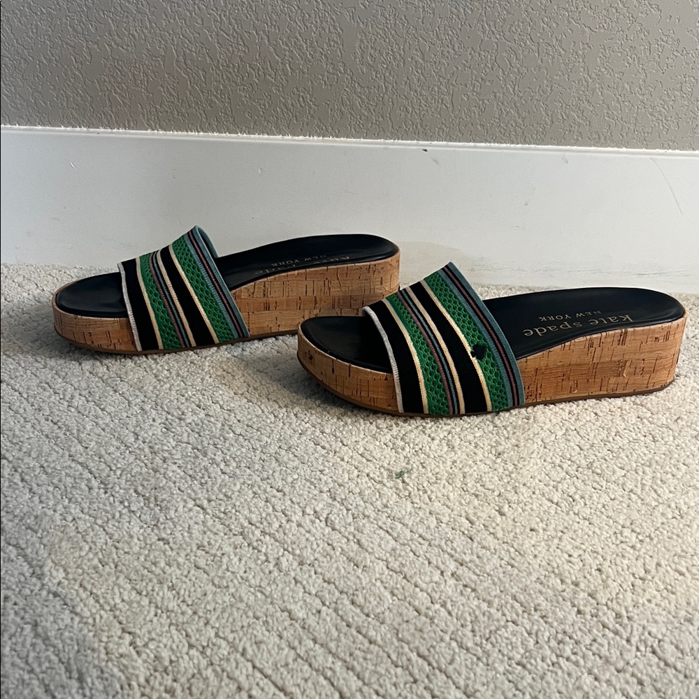 Kate Spade New York Cork Platform Slide Sandals Striped Size 10 - Picture 7 of 8